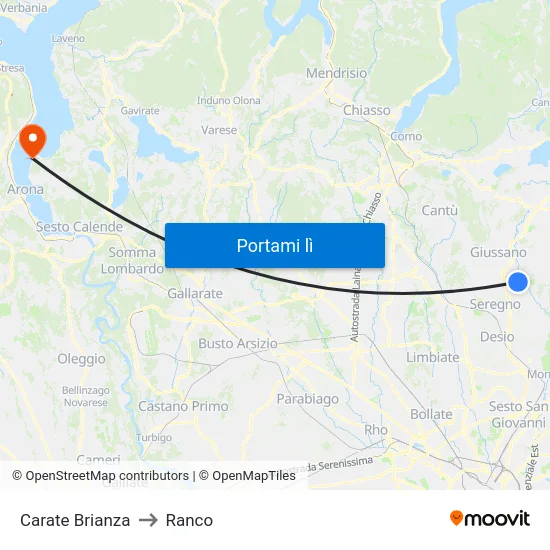 Carate Brianza to Ranco map