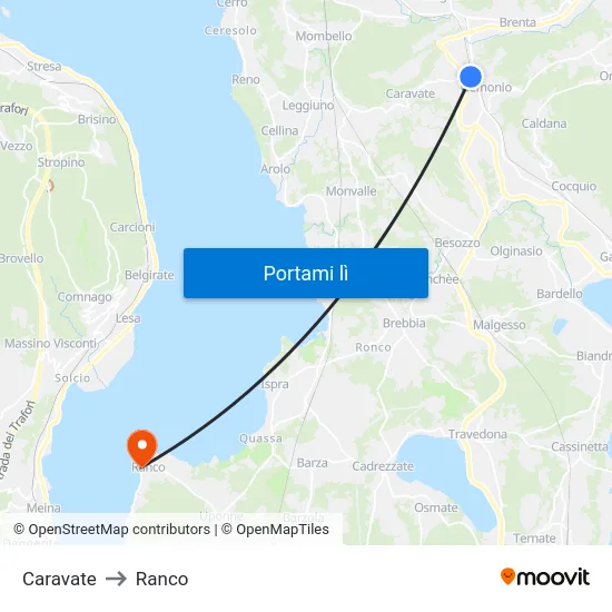 Caravate to Ranco map