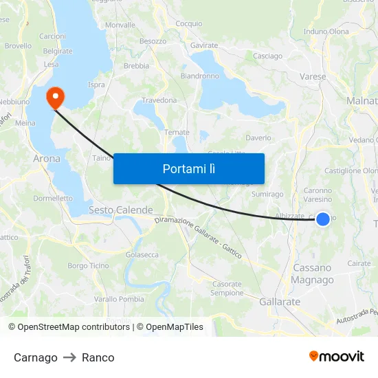 Carnago to Ranco map