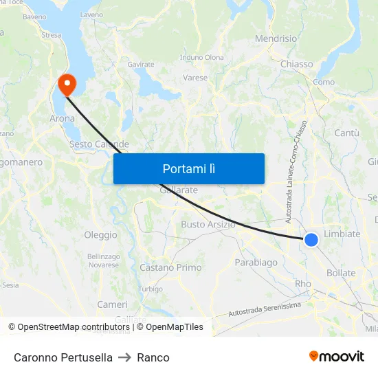 Caronno Pertusella to Ranco map