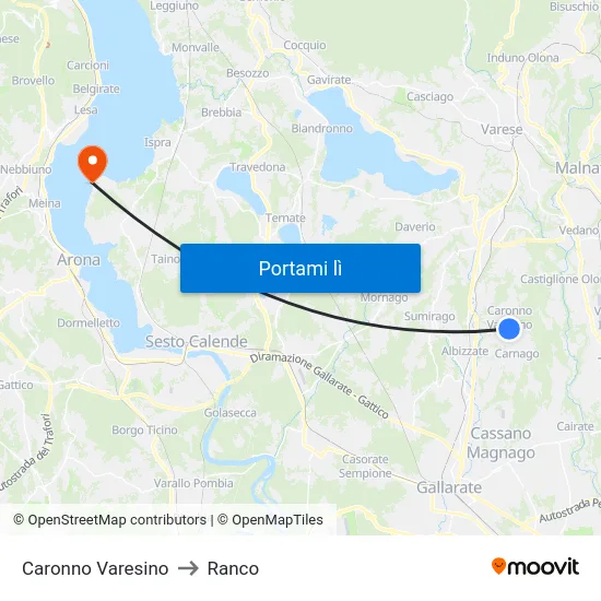 Caronno Varesino to Ranco map