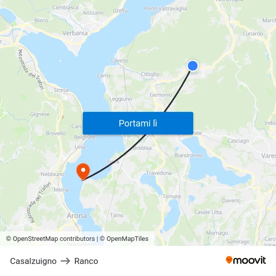 Casalzuigno to Ranco map