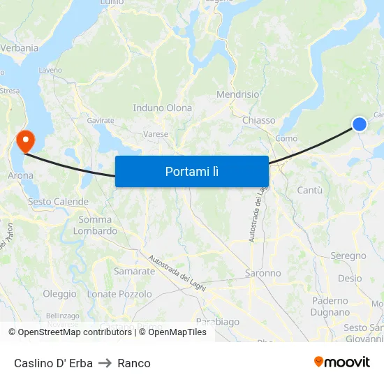 Caslino D' Erba to Ranco map