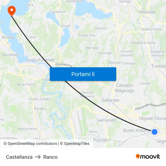 Castellanza to Ranco map
