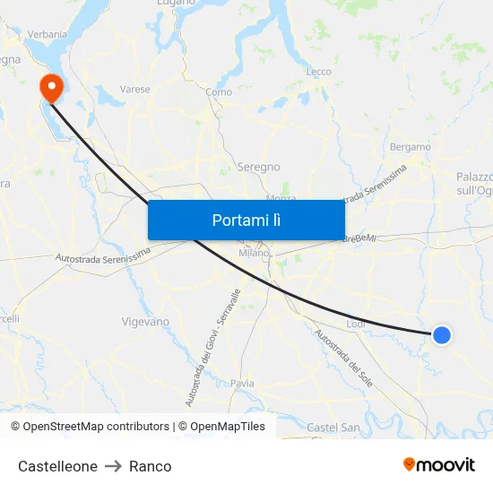 Castelleone to Ranco map