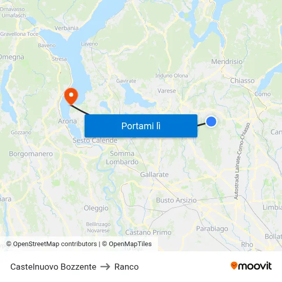 Castelnuovo Bozzente to Ranco map
