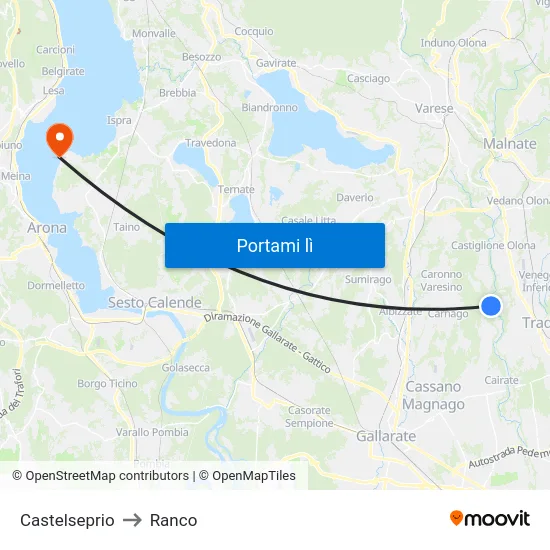 Castelseprio to Ranco map
