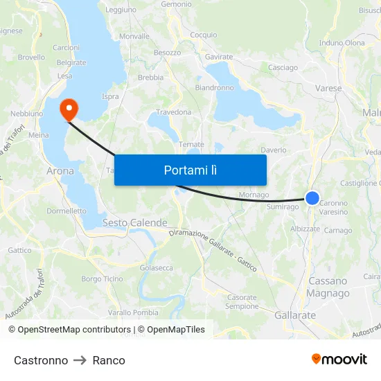 Castronno to Ranco map