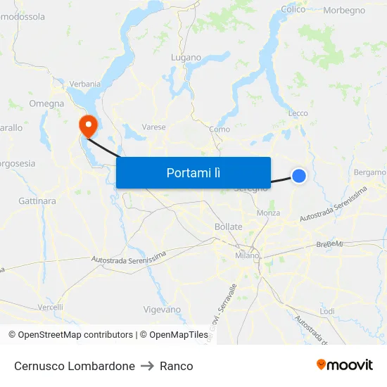 Cernusco Lombardone to Ranco map