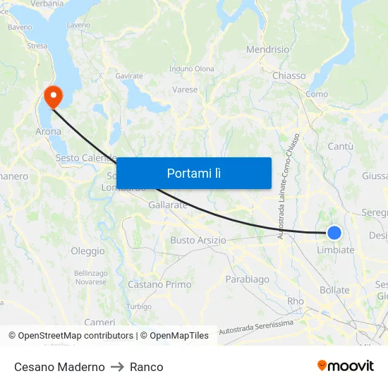 Cesano Maderno to Ranco map