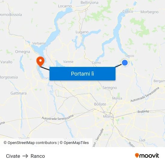 Civate to Ranco map