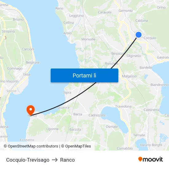 Cocquio-Trevisago to Ranco map