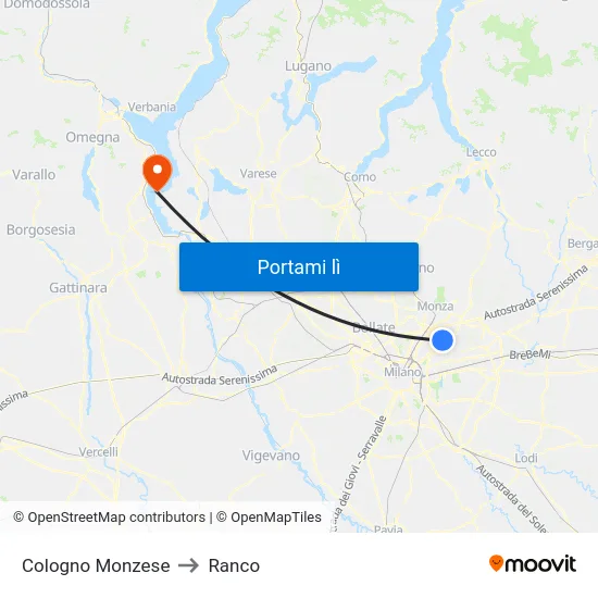 Cologno Monzese to Ranco map