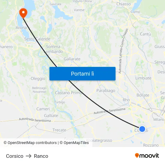 Corsico to Ranco map