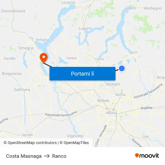 Costa Masnaga to Ranco map