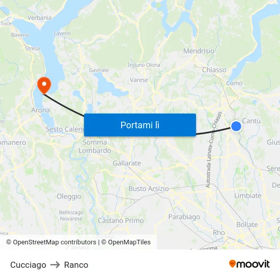 Cucciago to Ranco map