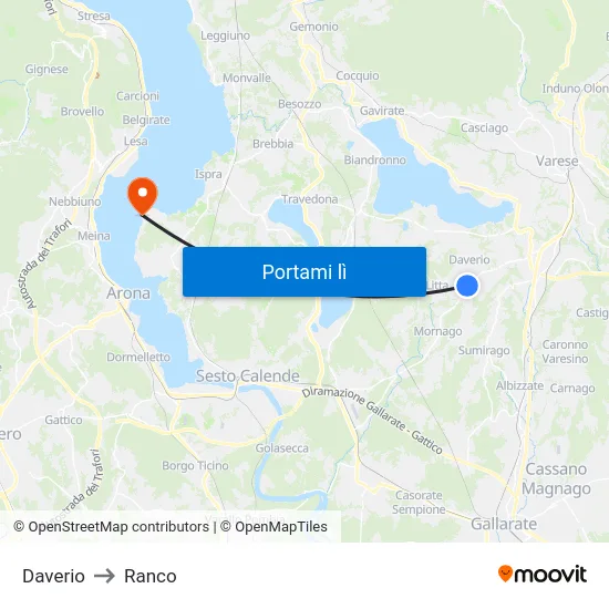 Daverio to Ranco map