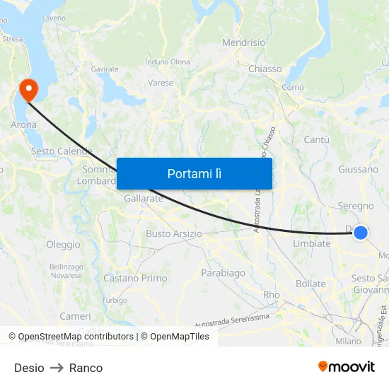 Desio to Ranco map