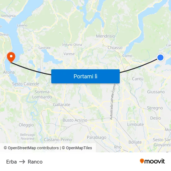 Erba to Ranco map