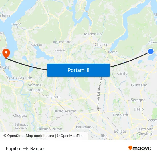 Eupilio to Ranco map