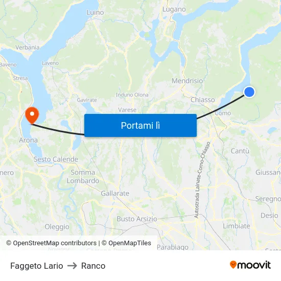 Faggeto Lario to Ranco map
