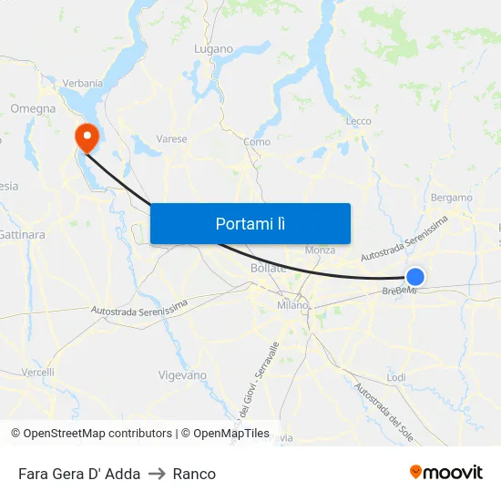 Fara Gera D' Adda to Ranco map