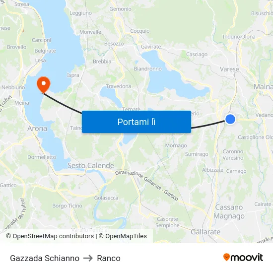 Gazzada Schianno to Ranco map
