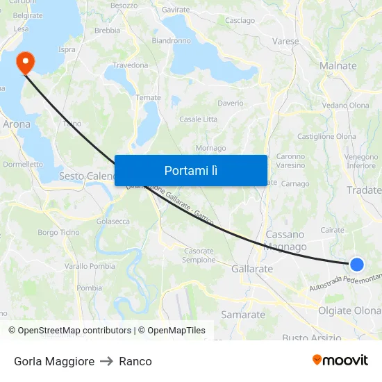 Gorla Maggiore to Ranco map