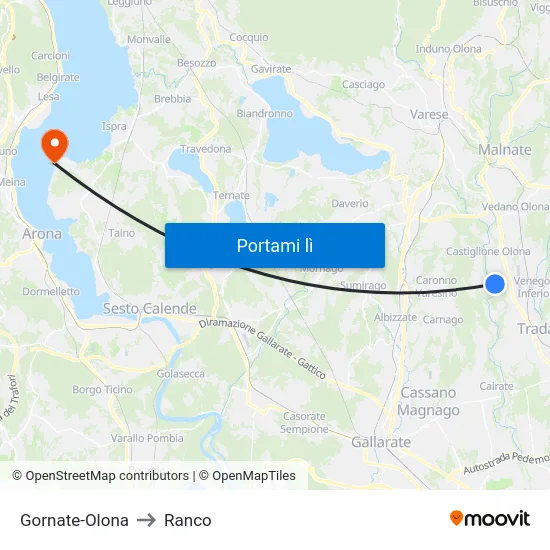 Gornate-Olona to Ranco map