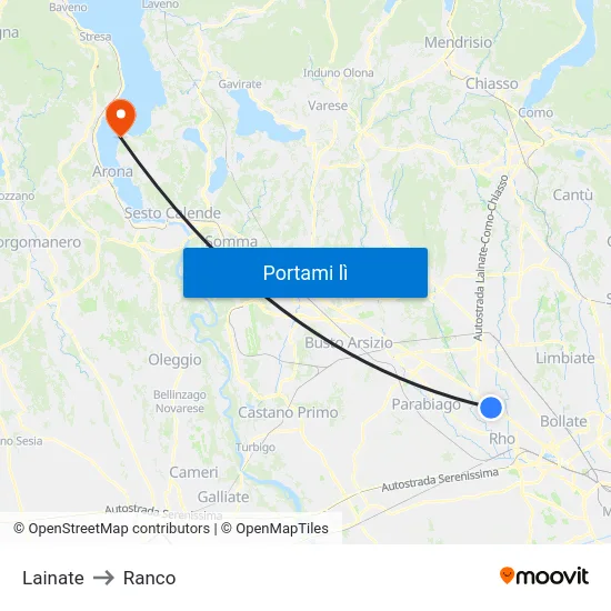 Lainate to Ranco map