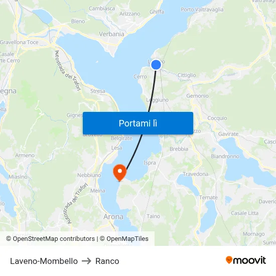 Laveno-Mombello to Ranco map