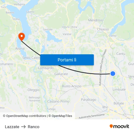Lazzate to Ranco map