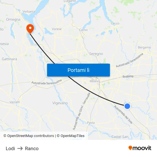Lodi to Ranco map