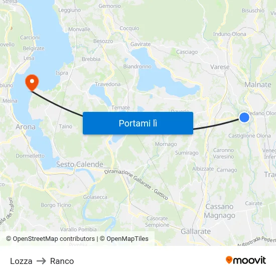 Lozza to Ranco map