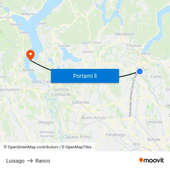 Luisago to Ranco map