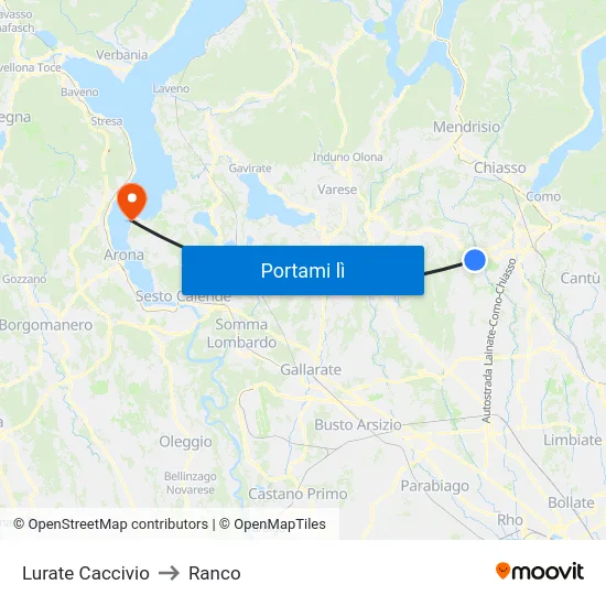 Lurate Caccivio to Ranco map