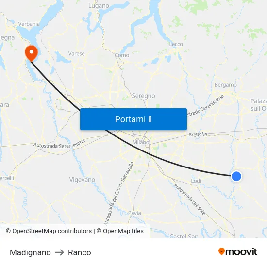 Madignano to Ranco map