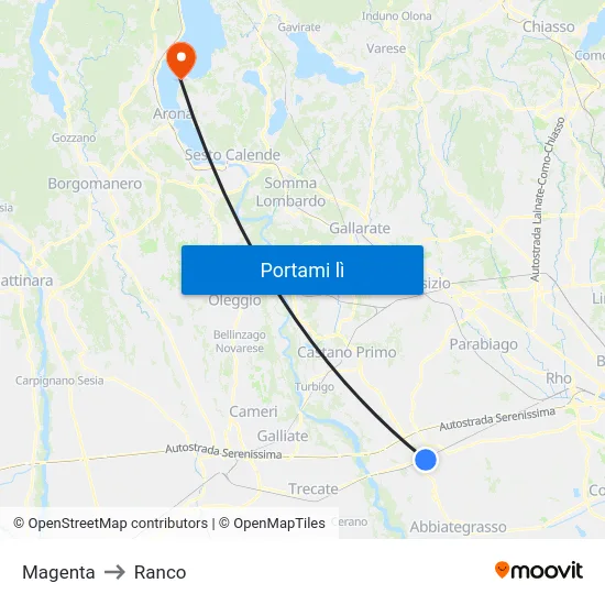 Magenta to Ranco map