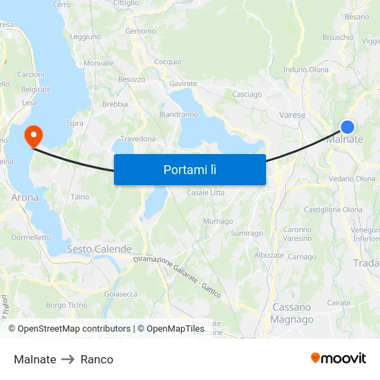 Malnate to Ranco map