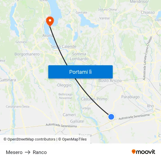 Mesero to Ranco map