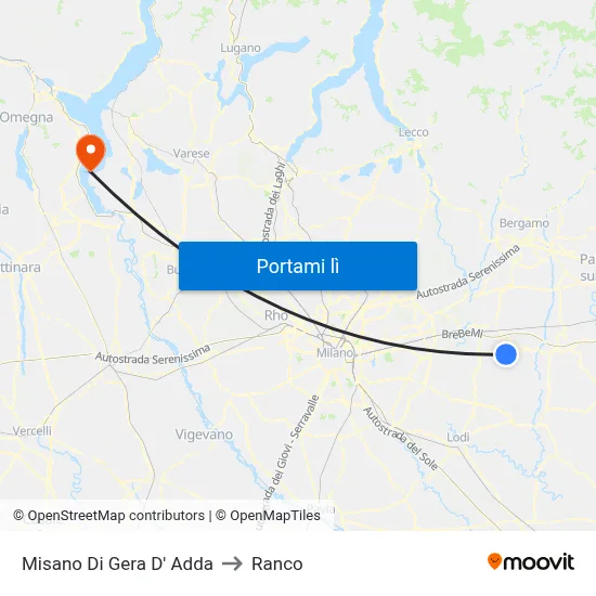 Misano Di Gera D' Adda to Ranco map