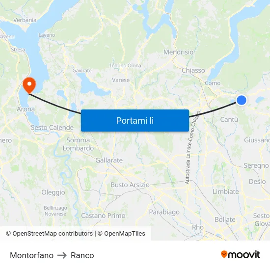 Montorfano to Ranco map