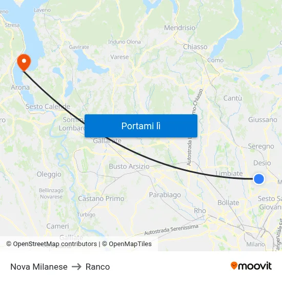 Nova Milanese to Ranco map