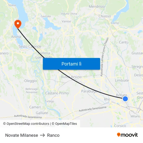 Novate Milanese to Ranco map