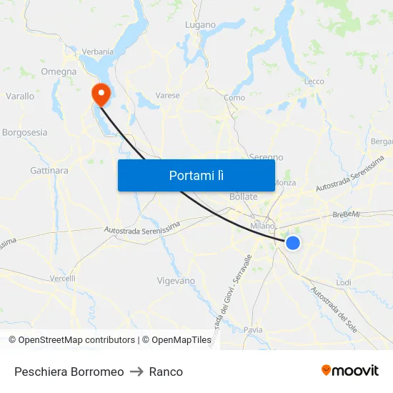 Peschiera Borromeo to Ranco map