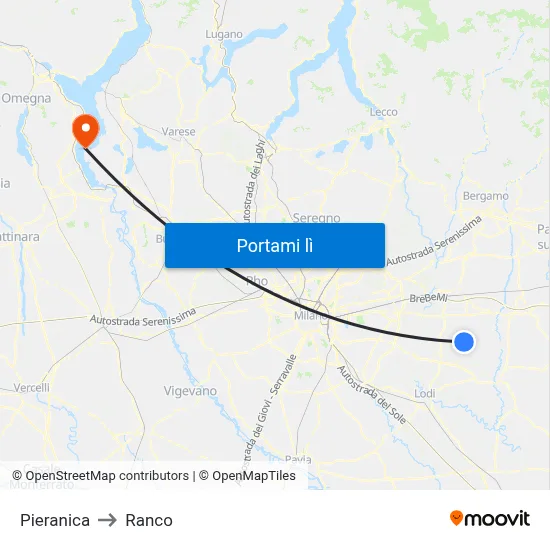 Pieranica to Ranco map