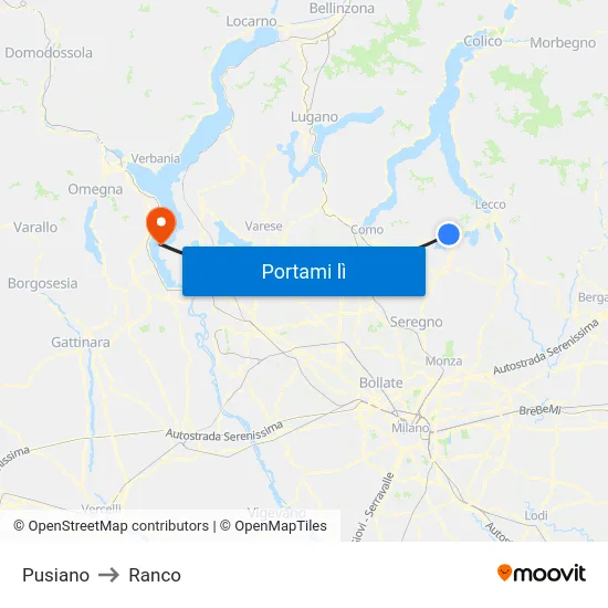 Pusiano to Ranco map