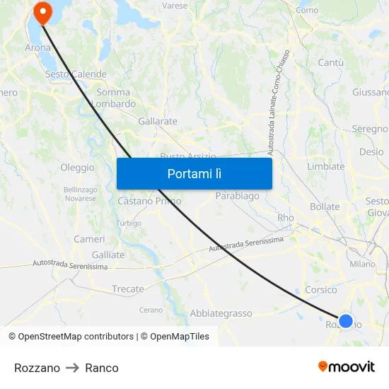 Rozzano to Ranco map