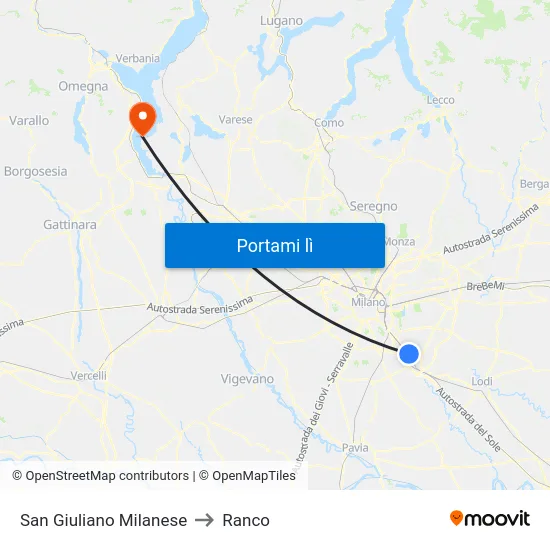 San Giuliano Milanese to Ranco map