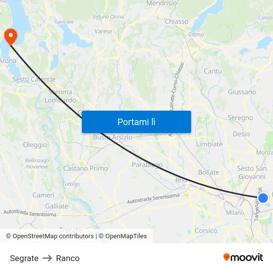 Segrate to Ranco map